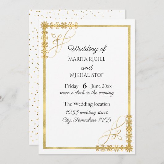 Elegante gouden folie bruiloft kaart (Voorkant / Achterkant)