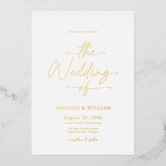 Elegante gouden folie bruiloft uitnodiging (Voorkant)