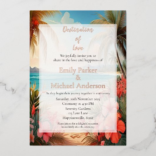 Elegante gouden folie bruiloft uitnodiging (Voorkant)