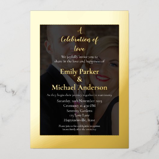 Elegante gouden folie bruiloft uitnodiging (Voorkant)