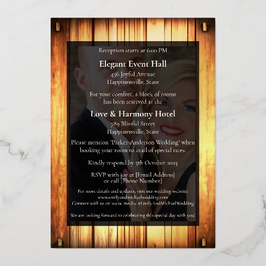 Elegante gouden folie bruiloft uitnodiging (Achterkant)