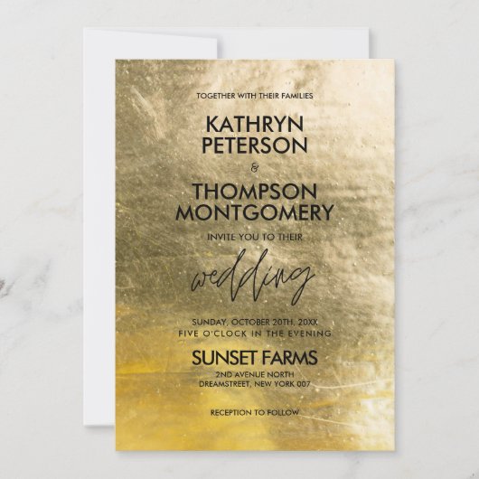 Elegante gouden folie bruiloft uitnodiging (Voorkant)