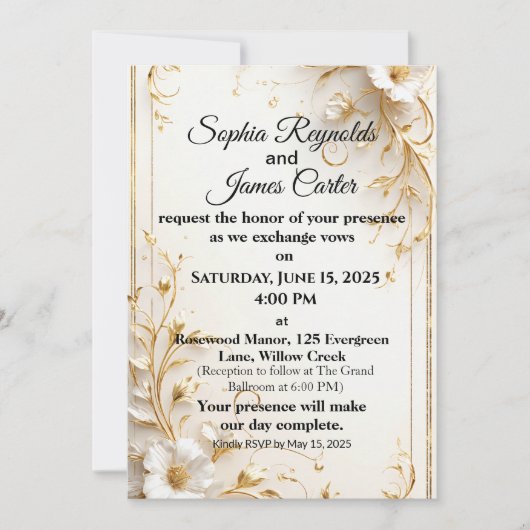 Elegante gouden folie bruiloft uitnodiging | forme (Voorkant)