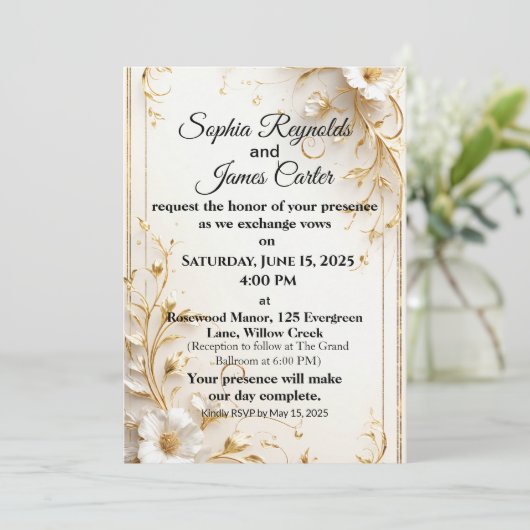 Elegante gouden folie bruiloft uitnodiging | forme (Staand voorkant)