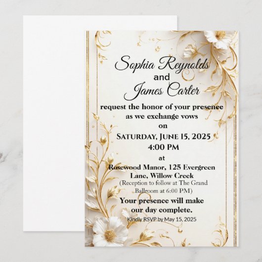 Elegante gouden folie bruiloft uitnodiging | forme (Voorkant / Achterkant)