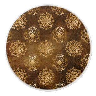 Elegante Gouden Folie en Zwarte Indische Mandala Keramische Knop