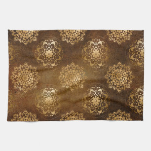 Elegante Gouden Folie en Zwarte Indische Mandala Theedoek