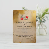 Elegante gouden folie gebarsten textuur bruiloft save the date (Staand voorkant)