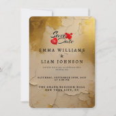 Elegante gouden folie gebarsten textuur bruiloft save the date (Voorkant)