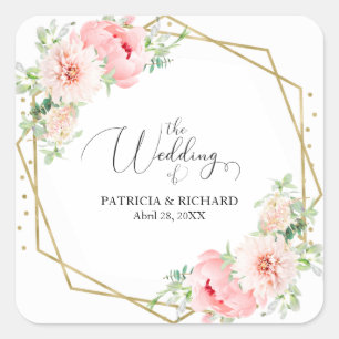 Elegante Gouden Folie Geometrische Blush Bloemige  Vierkante Sticker