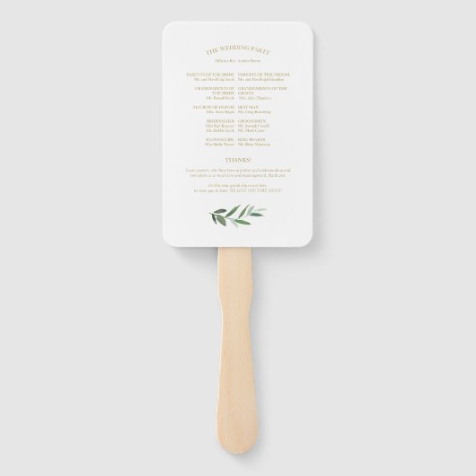 Elegante Gouden Folie Groen Bruiloft Programma's Handwaaier (Achterkant)