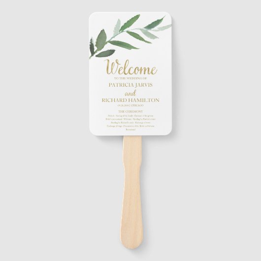 Elegante Gouden Folie Groen Bruiloft Programma's Handwaaier (Voorkant)