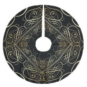 Elegante gouden folie look filigraan scrollwork zw kerstboom rok