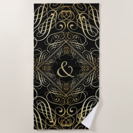 Elegante gouden folie look filigraan scrollwork zw strandlaken