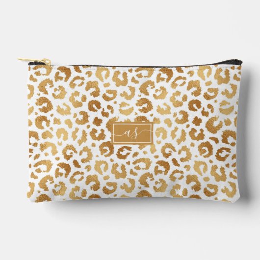 Elegante gouden folie luipaard print wit monogram etui (Voorkant)