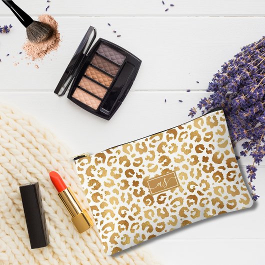 Elegante gouden folie luipaard print wit monogram etui