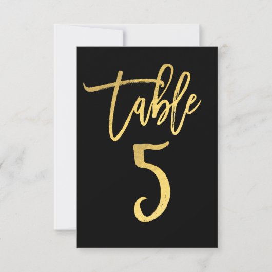 Elegante gouden folie moderne script tafelnummer 5 (Voorkant)
