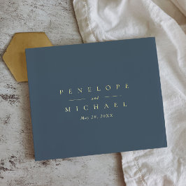 Elegante gouden folie Monogram New York Blue Weddi Gastenboek