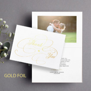 Elegante gouden folie script foto bruiloft dank u folie kaarten