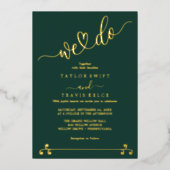 Elegante gouden folie smaragdgroene bruiloft folie uitnodiging (Voorkant)