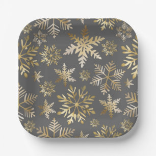 Elegante gouden folie sneeuwvlokken grijze Kerstmi Papieren Bordje