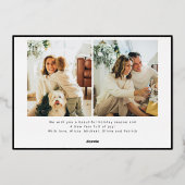 Elegante gouden folie Vrolijk kerstscript 3 foto Folie Feestdagenkaart (Achterkant)