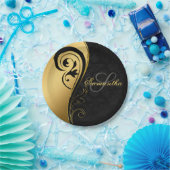 Elegante, gouden folie, wervelingen, zwarte damast papieren bordje (Feest)