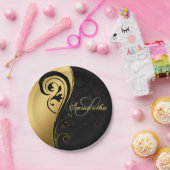 Elegante, gouden folie, wervelingen, zwarte damast papieren bordje (Feest)