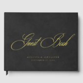 Elegante gouden folie & zwart fluweel imitatie bru gastenboek (Voorkant)