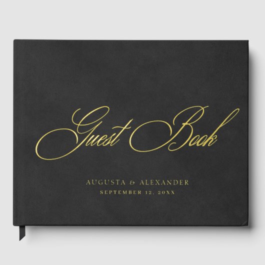Elegante gouden folie & zwart fluweel imitatie bru gastenboek (Voorkant)