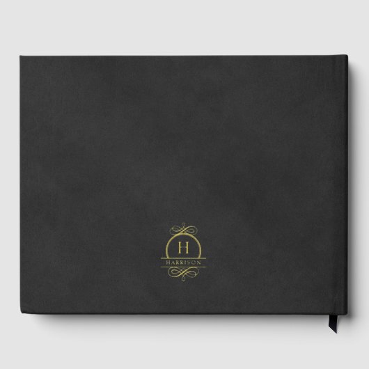 Elegante gouden folie & zwart fluweel imitatie bru gastenboek (Achterkant)