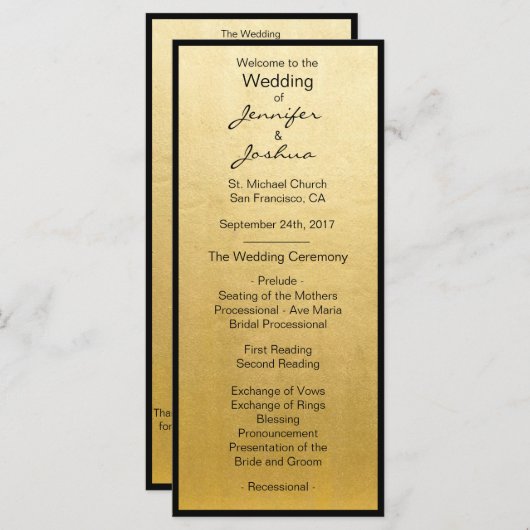 Elegante gouden folie zwart ontwerp bruiloft progr programmakaart (Voorkant / Achterkant)