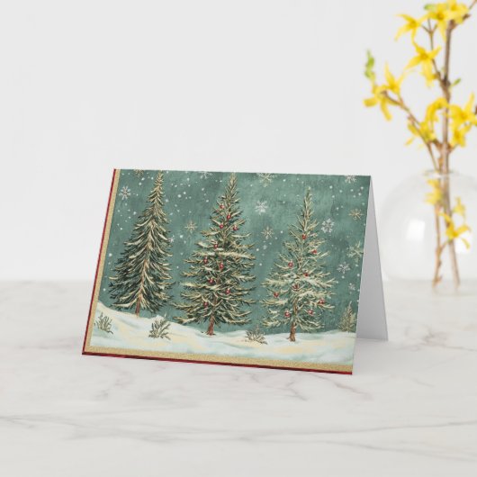 Elegante gouden folieboom met rode Ornamenten Kaart (Gele Bloem)