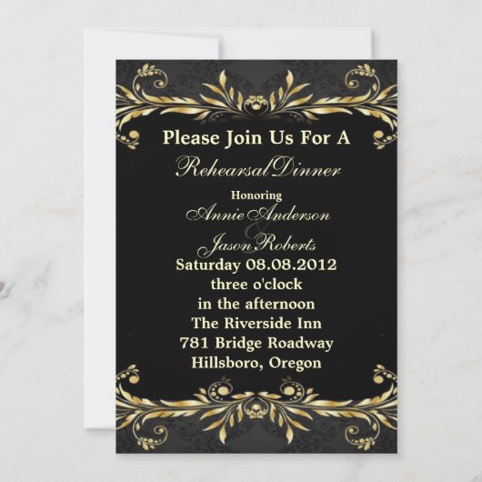Elegante gouden formele repetitie diner uitnodigin kaart (Achterkant)