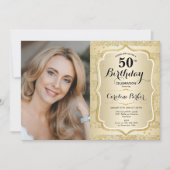 Elegante gouden foto 50e verjaardag kaart (Voorkant)