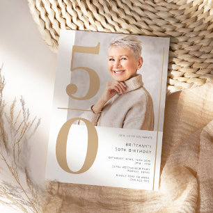Elegante gouden foto 50e verjaardag kaart