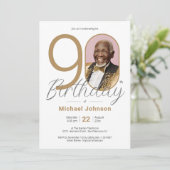 Elegante gouden foto 90ste verjaardagsfeestje kaart (Staand voorkant)