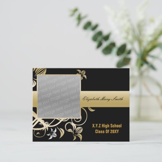 Elegante gouden foto Afstuderen Uitnodiging (Staand voorkant)
