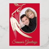 Elegante gouden foto Botanische Waterverf Kerst Folie Feestdagenkaart (Voorkant)