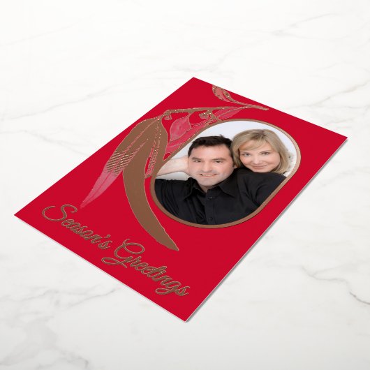 Elegante gouden foto Botanische Waterverf Kerst Folie Feestdagenkaart (Gedraaid)