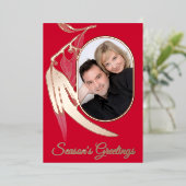 Elegante gouden foto Botanische Waterverf Kerst Folie Feestdagenkaart (Staand Voorkant)