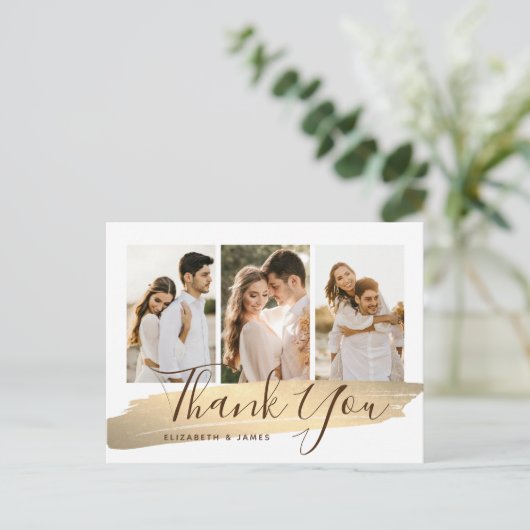 Elegante gouden foto bruiloft Dank u Briefkaart (Staand voorkant)