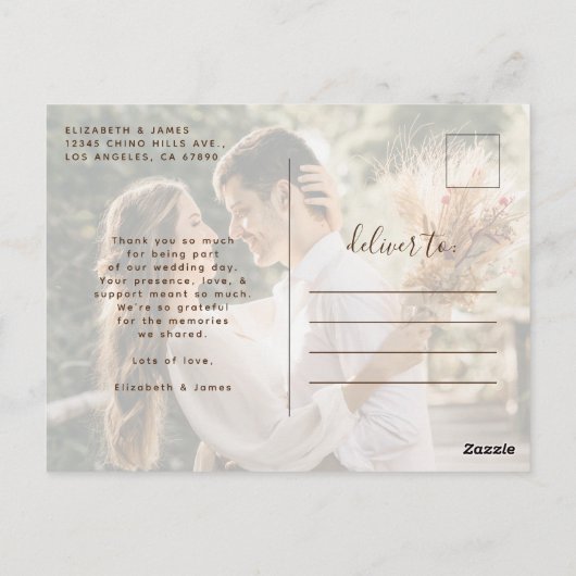 Elegante gouden foto bruiloft Dank u Briefkaart (Achterkant)
