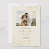 Elegante  gouden foto bruiloft kaart (Voorkant)