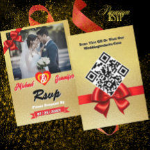 Elegante gouden foto bruiloft RSVP Kaart met QR-co