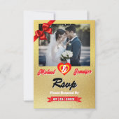 Elegante gouden foto bruiloft RSVP Kaart met QR-co (Voorkant)