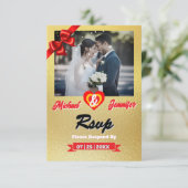 Elegante gouden foto bruiloft RSVP Kaart met QR-co (Staand voorkant)