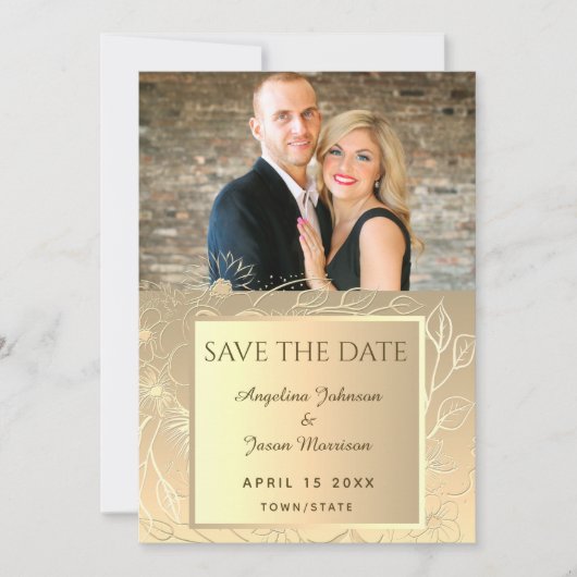 Elegante Gouden Foto Bruiloft Save The Date (Voorkant)