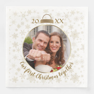 Elegante Gouden Foto Onze Eerste Kerstmis Servet