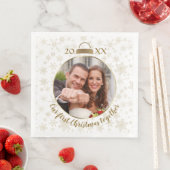 Elegante Gouden Foto Onze Eerste Kerstmis Servet (Insitu)